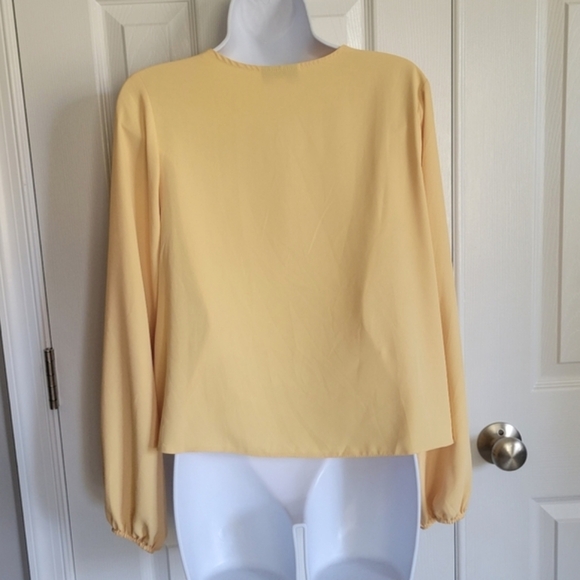Topshop butter‎ yellow button down shirt with waist tie bows women's size 2 - Picture 11 of 16